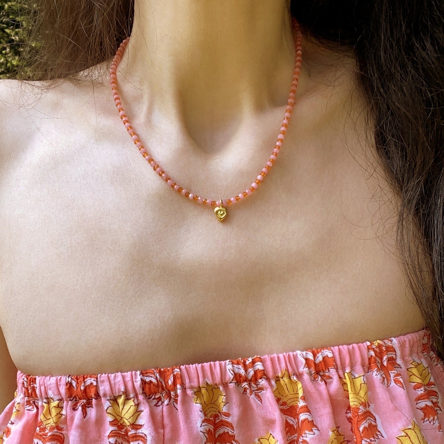 Love Sweetly Pink Opal and Orange Carnelian Pendant Necklace
