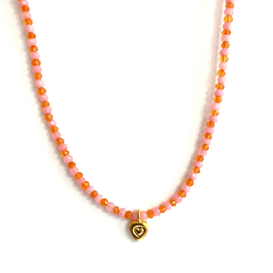Love Sweetly Pink Opal and Orange Carnelian Pendant Necklace
